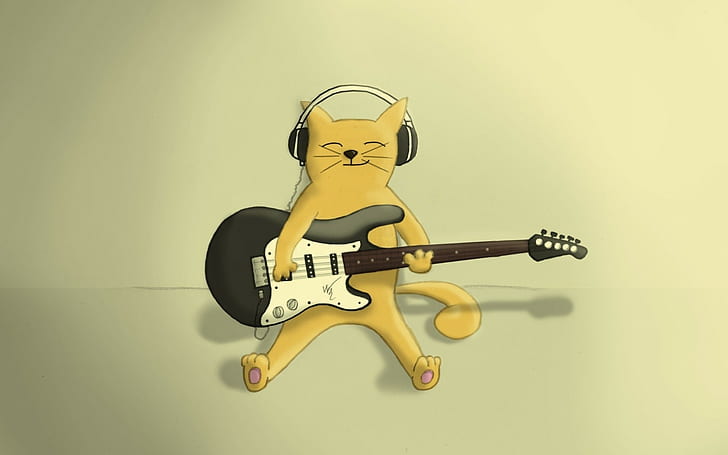 Gatto, chitarra, suonare, disegnare, Sfondo HD