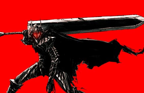  Armored, Guts, Berserk, red background, Black Swordsman, Chun Lo, HD wallpaper HD wallpaper