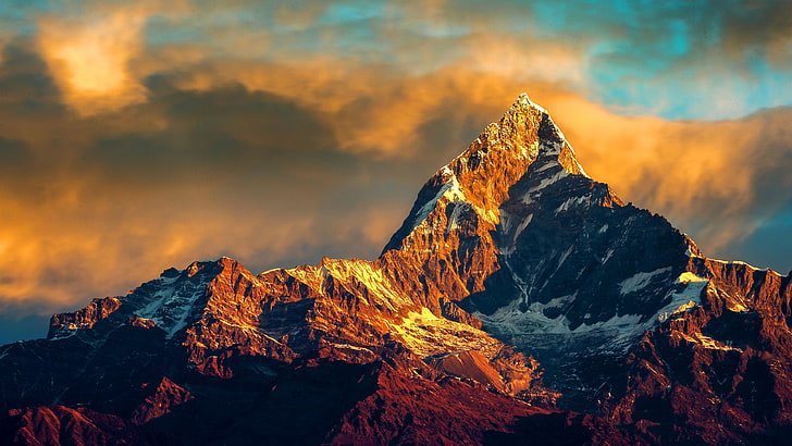 sky, mountain, nature, ridge, cloud, mountain range, wilderness, rock, pokhara, nepal, himalayas, himalaya, summit, peak, HD wallpaper