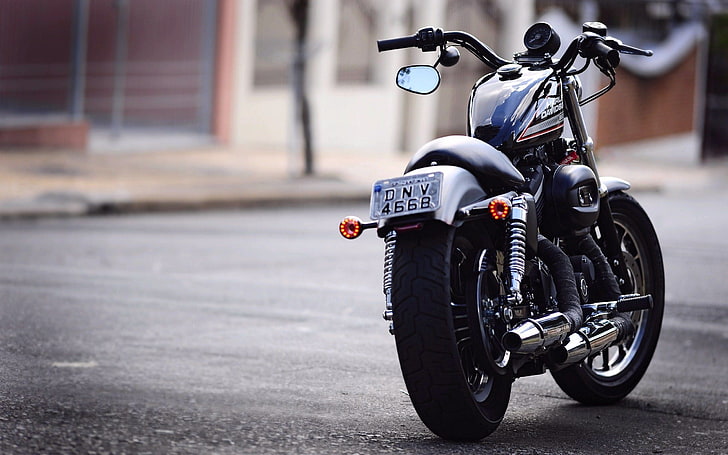 снимка на черен круизен мотоциклет през деня, тежък мотор, Harley-Davidson, Harley Davidson, мотоциклет, HD тапет