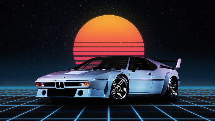 Auto, Night, The moon, Neon, BMW, Machine, Art, Fiction, BMW M1, Synthpop, Darkwave, Synth, Retrowave, Synth-pop, Synthwave, Synth pop, BMW-M1, HD wallpaper