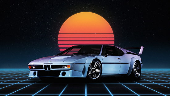 Auto, Night, The Moon, Neon, BMW, Machine, Art, Fiction, BMW M1, Synthpop, Darkwave, Synth, Retrowave, Synth-pop, Synthwave, Synth pop, BMW-M1, HD tapet HD wallpaper