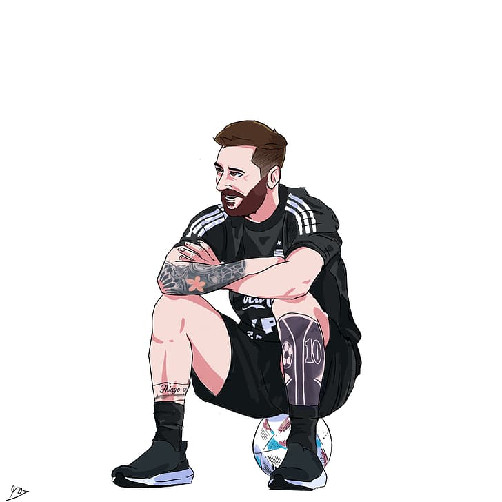 Lionel Messi, argentino, fútbol, ​​Copa Mundial de la Fifa 2022, fondo simple, retrato, armadura negra, tatuaje, ropa, Argentina, Fondo de pantalla HD
