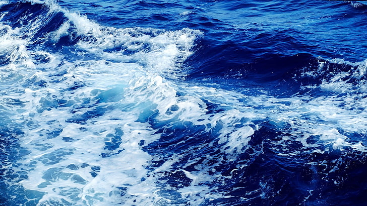 파란과 백색 추상 회화, 바다, 파랑, HD 배경 화면