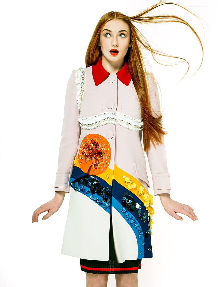 صوفي تيرنر ، أحمر الشعر ، ممثلة ، عيون زرقاء، خلفية HD، خلفية الهاتف