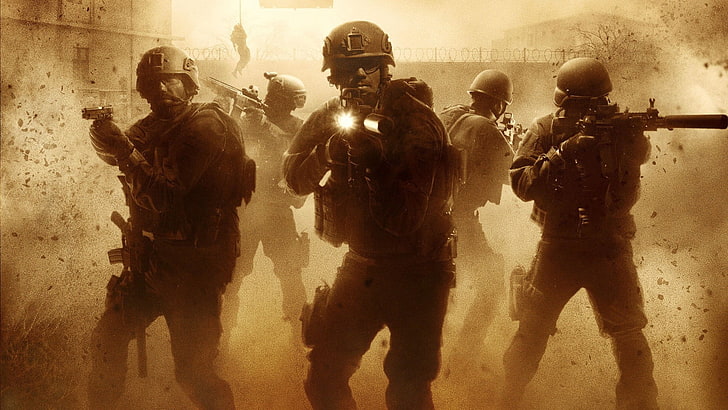 полицейские с винтовками в руках, цифровые обои, ВМС США, Call of Duty, Call of Duty: Modern Warfare, видеоигры, HD обои