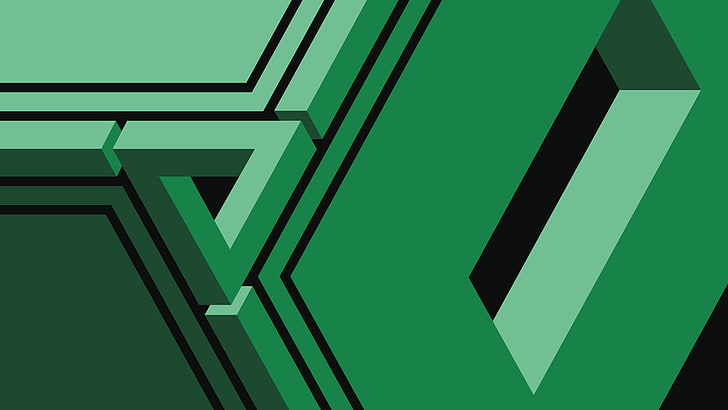kabinet kayu putih dan hitam, geometri, segitiga Penrose, abstrak, hijau, Wallpaper HD
