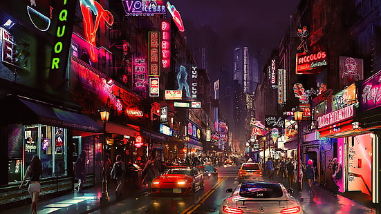 흰색 차량, 밤, 삽화, 미래 도시, 사이버 펑크, 사이버, 공상 과학 소설, 디지털 아트, 컨셉 아트, HD 배경 화면 HD wallpaper