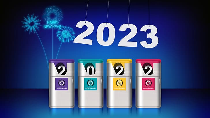 2023 (Year), New Year, trash bin, HD wallpaper