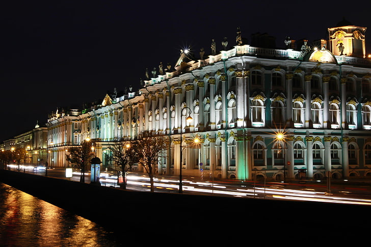 夜、ライト、ピーター、サンクトペテルブルク、エルミタージュ美術館、ロシア、博物館、SPb、サンクトペテルブルク、 HDデスクトップの壁紙