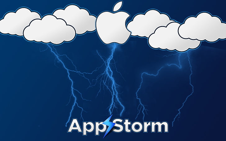 App storm, Apple, Mac, Blue, White, Clouds, Lightning, HD wallpaper