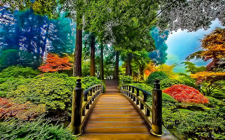 Bridge Of Prosperity, rails, landscape, yellow, orange, bridge, nature, HD  wallpaper | Wallpaperbetter