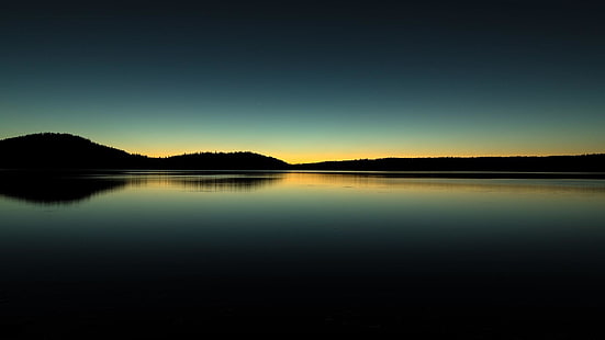 озеро, природа, небо, горизонт, отражение, озеро, спокойствие, тьма, сумерки, сумерки, закат, вечер, вода, HD обои HD wallpaper