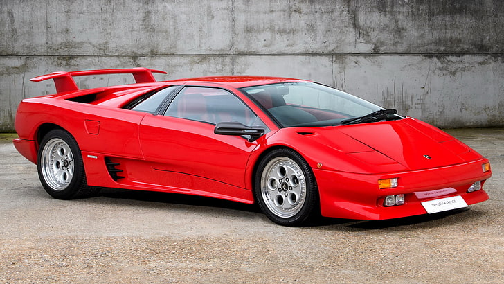Lamborghini Diablo, красные машины, автомобиль, вид сбоку, HD обои