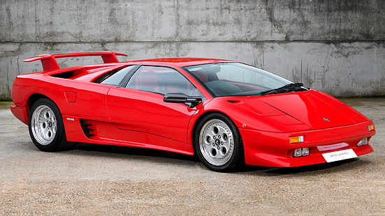 Lamborghini Diablo, червени коли, превозно средство, страничен изглед, HD тапет HD wallpaper