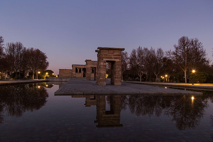 Дебод, вечер, известна забележителност, Мадрид, Испания, храм, храм на Дебод, HD тапет