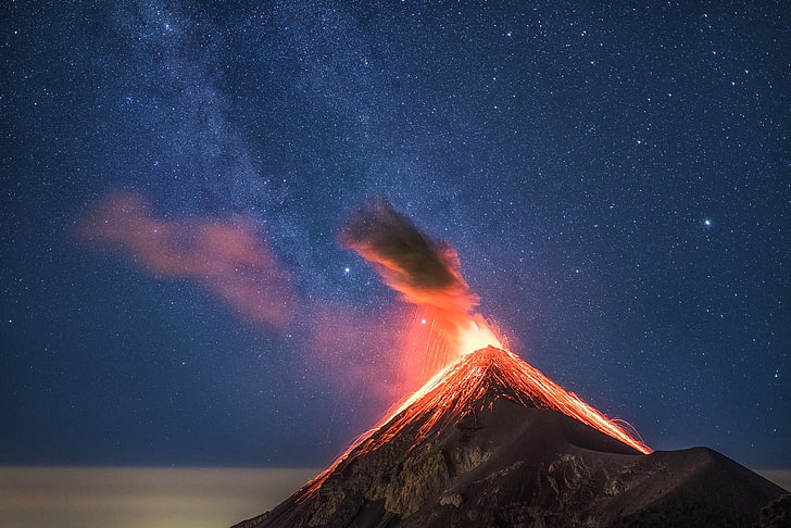 black volcano, landscape, volcanic eruption, HD wallpaper