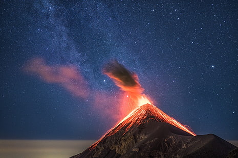 czarny wulkan, krajobraz, erupcja wulkanu, Tapety HD HD wallpaper