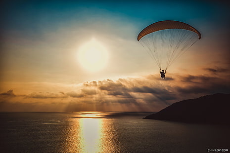 nature, paragliding, Sun, dark, sunlight, sky, Ivan Chinilov, HD wallpaper HD wallpaper