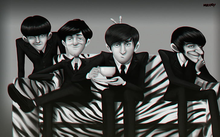 Illustration, The Beatles, Band, 4 illustration de l'homme aux cheveux noirs, illustration, the beatles, band, Fond d'écran HD