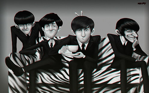 Illustration, The Beatles, Band, 4 black haired man illustration, illustration, the beatles, band, HD wallpaper HD wallpaper