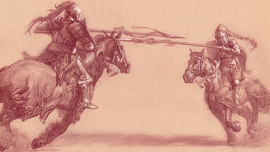 битва, копье, верховая езда, лошадь, HD обои HD wallpaper