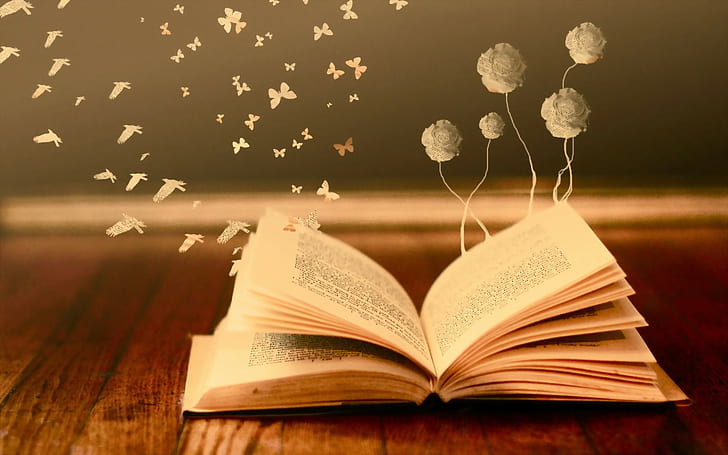 bokeh, books, butterfly, fantasy, flowers, mood, Pages, Read, HD wallpaper