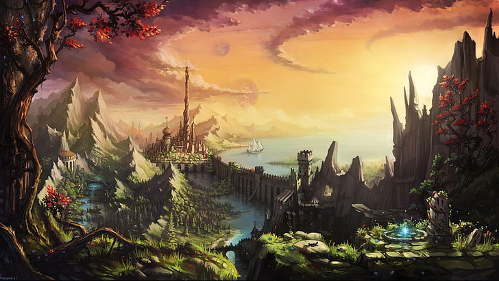 Schloss umgeben mit Bäumen 3D Wallpaper, digitale Kunst, Fantasy-Kunst, HD-Hintergrundbild