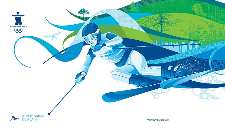 Alpine Skiing, Vancouver Olympics digital wallpaper, Sports, Winter Olympic Games, Illustration, olympic winter games, 2010 olympic winter games, vancouver 2010, alpine skiing, downhill skiing, HD wallpaper