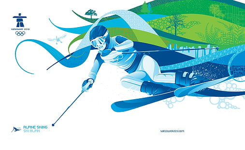 Alpine Skiing, Vancouver Olympics digital wallpaper, Sports, Winter Olympic Games, Illustration, olympic winter games, 2010 olympic winter games, vancouver 2010, alpine skiing, downhill skiing, HD wallpaper HD wallpaper