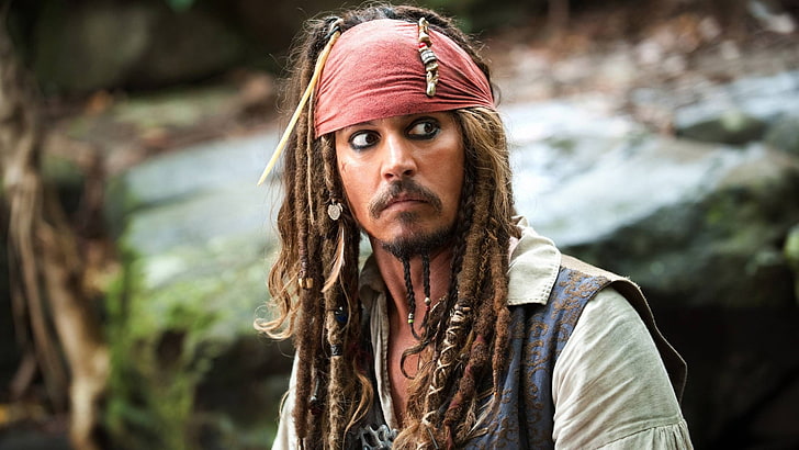 Kapitan Jack Sparrow z Piratów z Karaibów, filmy, Jack Sparrow, Piraci z Karaibów, Johnny Depp, dredy, Tapety HD