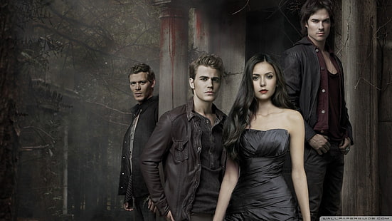 Vampire Diaries tapet, The Vampire Diaries, Elena Gilbert, Damon Salvatore, Stefan Salvatore, Klaus Mikaelson, HD tapet HD wallpaper