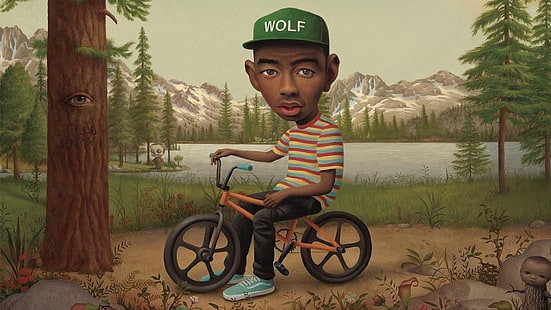 człowiek jeżdżący na rowerze BMX tapeta cyfrowa, hip hop, Tyler the Creator, karykatura, Tapety HD HD wallpaper
