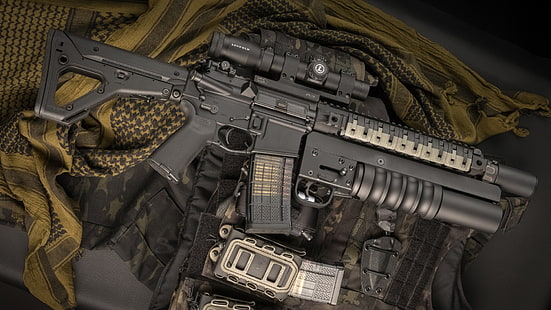 armas, rifle, arma, personalizado, M16, assalto Rifle, lançador de granadas, lançador de granadas underbarrel, ar 15, HD papel de parede HD wallpaper