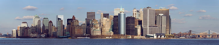 city buildings, city, New York City, triple screen, HD wallpaper