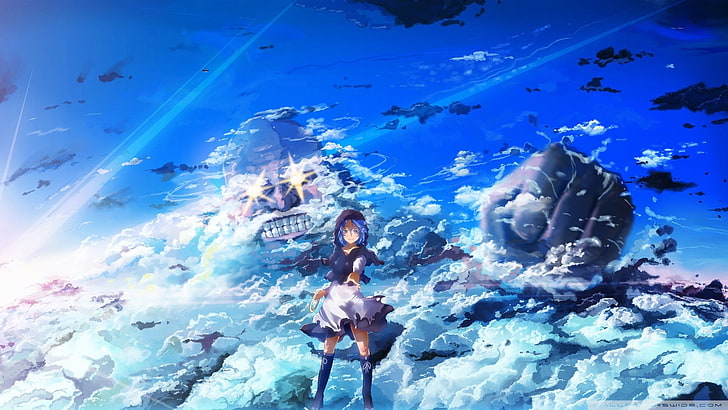 dziewczyna anime, poza chmurami, tytan, niebo, anime, Tapety HD