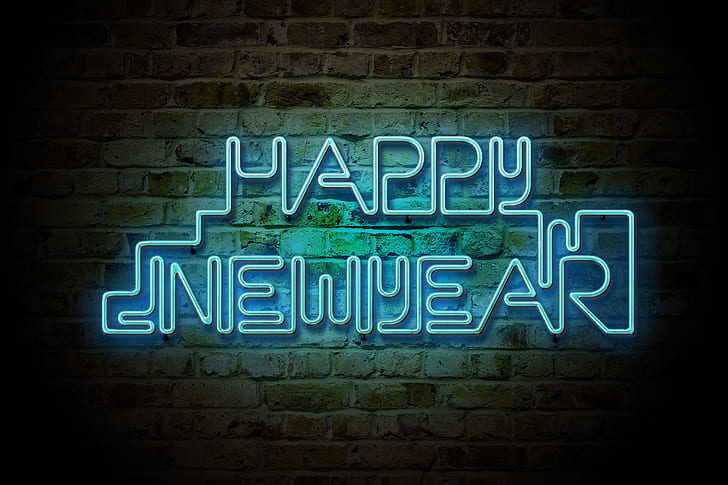 Happy New Year, Neon sign, HD wallpaper