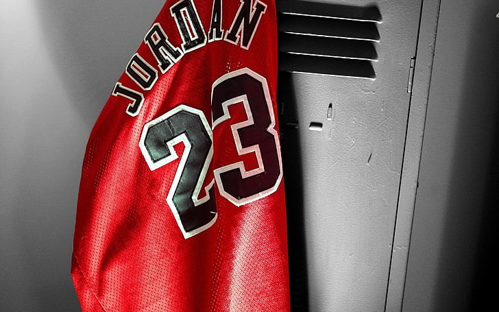 червена и черна фланелка на Майкъл Джордан 23, спортна, Майкъл Джордан, HD тапет