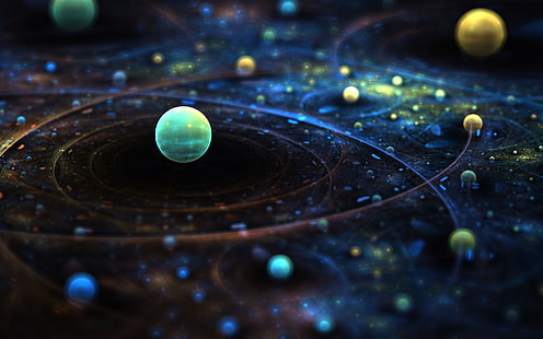 жълти и зелени сфери цифрови тапети, космос, слънчева система, слънце, вселена, HD тапет HD wallpaper