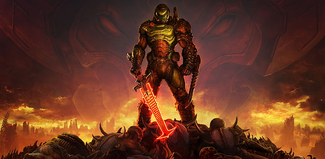 DOOM Eternal ، Doom Slayers Club ، فن ألعاب الفيديو ، ألعاب الفيديو، خلفية HD HD wallpaper