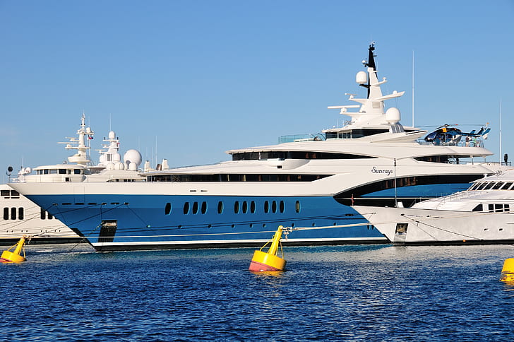 acqua, yacht, yacht, elicottero., ormeggio, motore, Sfondo HD