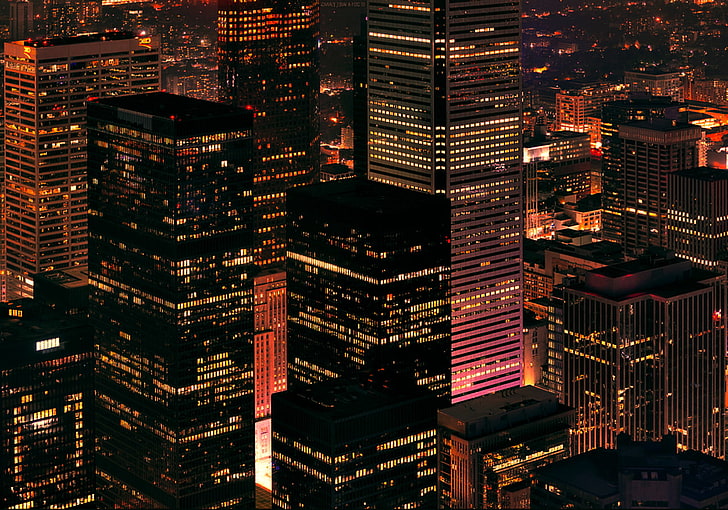 Cityscape, bangunan, malam, lampu kota, kota, gedung pencakar langit, Wallpaper HD