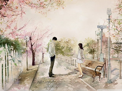 lukisan, romansa, gadis anime, anak laki-laki anime, Wallpaper HD HD wallpaper