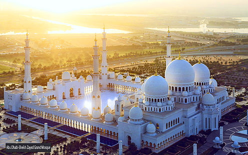 غروب الشمس أبو ظبي مسجد الشيخ زايد الكبير الإمارات العربية المتحدة خلفيات سطح المكتب عالية الدقة 1920 × 1200، خلفية HD HD wallpaper