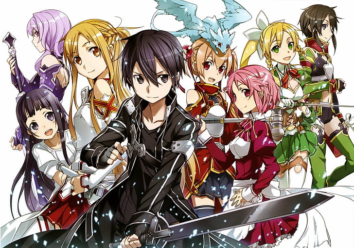 Sword Art Online, Sword Art Online II, Asuna Yuuki, Kirito (Sword Art Online), Leafa (Sword Art Online), Lisbeth (Sword Art Online), Silica (Sword Art Online), Sinon (Sword Art Online), Strea (Sword Art Online), Yui (Sword Art Online), Tapety HD