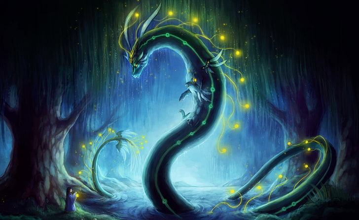 Blue Dragon, green dragon wallpaper, Artistic, Fantasy, Blue, Dragon, HD wallpaper