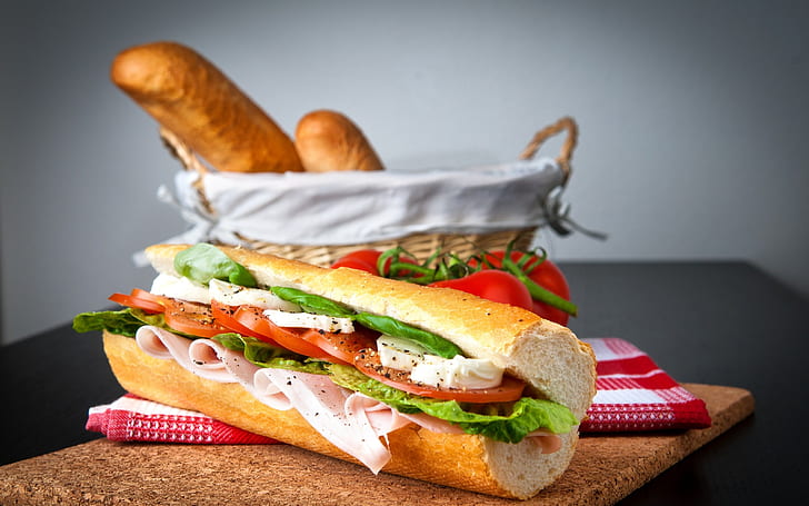 sandwich, cheese, vegetables, salami, bread, Food, HD wallpaper