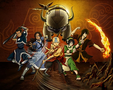 Aang, Appa, Avatar: The Last Airbender, Katara, Momo (lemur), Prince Zuko, Sokka, Toph Beifong, HD wallpaper HD wallpaper