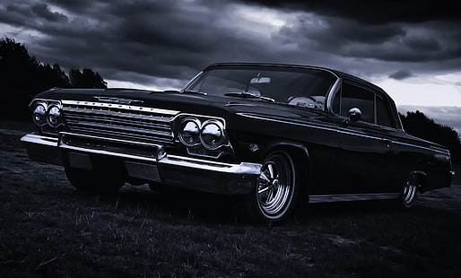 klasik siyah coupe, 1967, sedan, üstü açık, Impala, Сhevrolet, HD masaüstü duvar kağıdı HD wallpaper