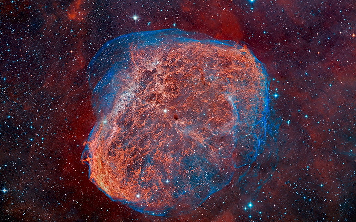 красная туманность, звезды, взрыв, туманность, NGC 6888, туманность Полумесяц, HD обои